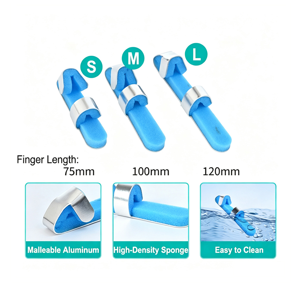 Finger Splint Brace Immobilizer, bøybar aluminiumstøtte med Comfort High Density Sponge Liner, Smertelindring for leddgikt, forstuinger, brudd, Trigger Finger, 3 tilgjengelige størrelser