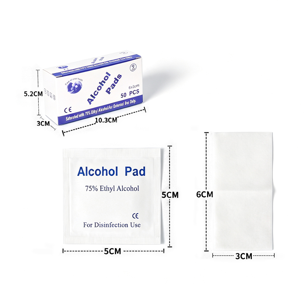 50 stk/boks 75 % individuelt pakket 6x3 cm desinfeksjon etylalkoholservietter for førstehjelp og personlig pleie
