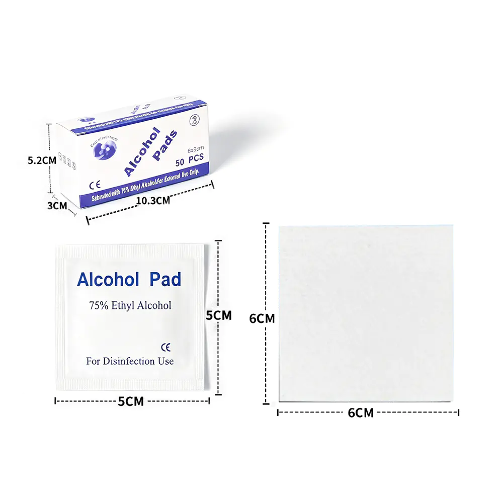 50 stk/boks Premium individuelt pakket 6x6 cm 75% etylalkoholputer