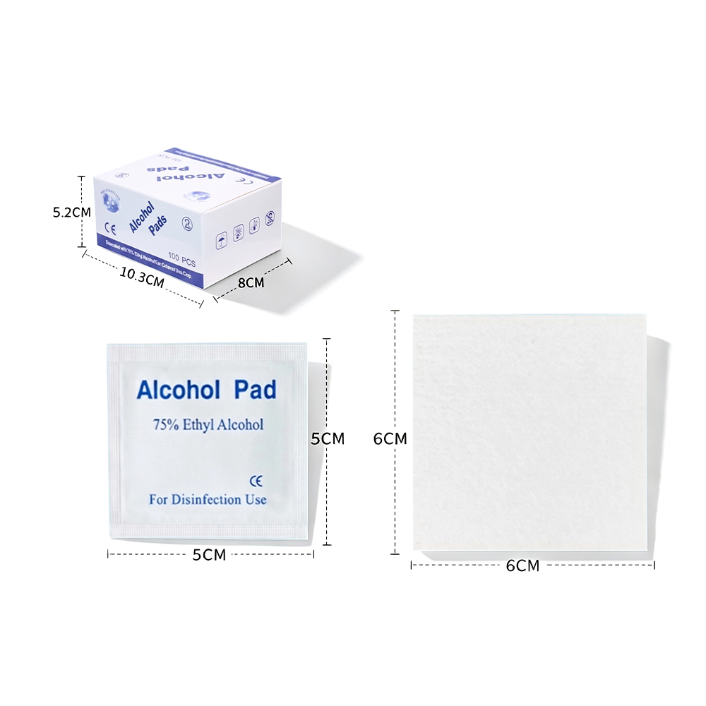 100 pads/boks stor 75 % 6x6 cm CE-sertifisert medisinsk klasse individuelt innpakket antiseptisk alkoholforberedende pads