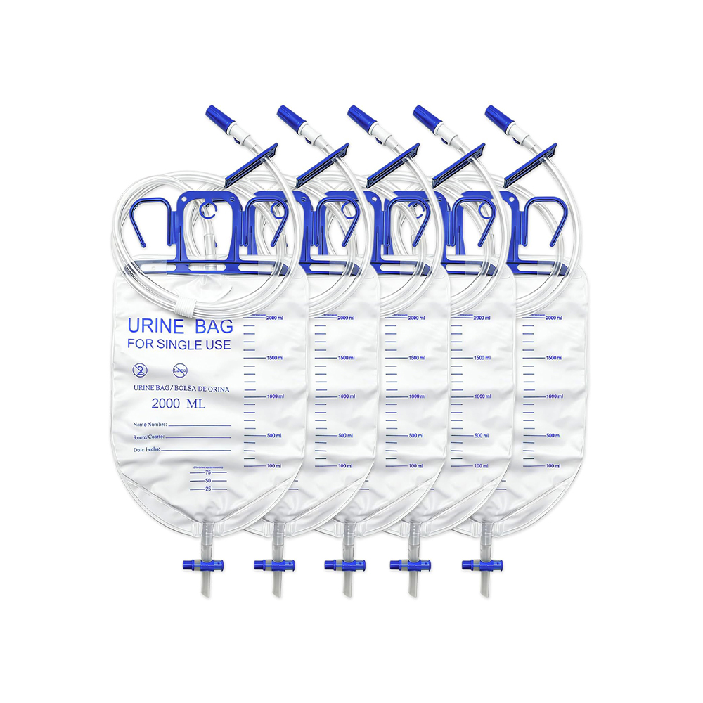 Luksus 2000 ml anti-refluksalternativ lateksfri urindreneringspose med 10 mm ekstra bred slange